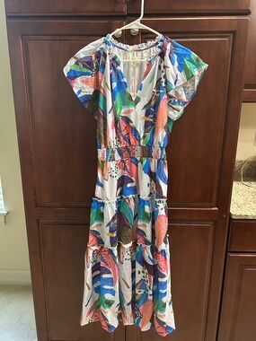 Umgee Rayon Colorful Tropical Print Tiered Maxi Dress